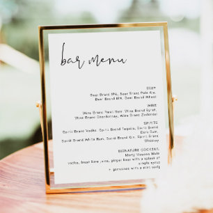 Poster Menu de Bar de Casamento Minimalista Moderno ADELL
