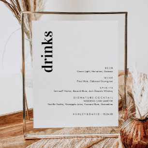 Poster Menu de Bar de Casamento Negrito Minimalista   Men