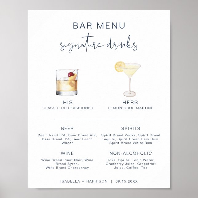 Poster Menu de Bar de Coquetel Navy CAITLIN Signature (Frente)