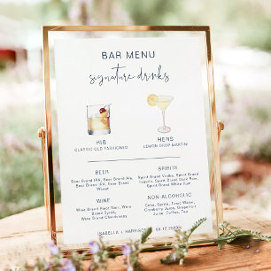 Poster Menu de Bar de Drinks CAITLIN Navy Cocktail Signat
