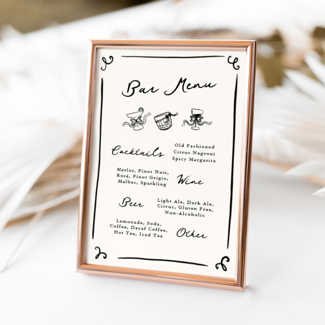 Poster Menu de Bar Desenho da Mão Branca (Criador carregado)