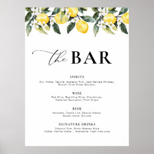 Poster Menu de Bar Floral de Limão Verde Moderno
