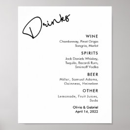 Poster Menu de bar formal simples de preto branco moderno