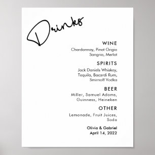 Poster Menu de bar formal simples de preto branco moderno