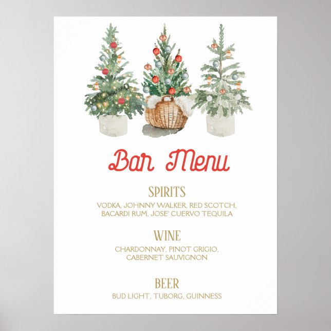Poster MENU de BAR Natal árvores de pinheiro (Frente)