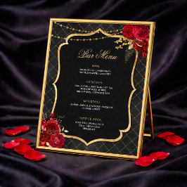 Poster Menu de Bar Preto, Vermelho e Dourado