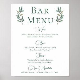 Poster Menu de Bar Simples de Casamento Botânico Eucalypt