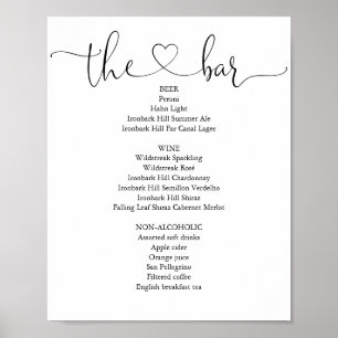 Poster Menu de Barra com Letra de Coração Moderno e Elega