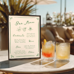 Poster Menu de Barra Verde Desenhado à Mão com Capricho