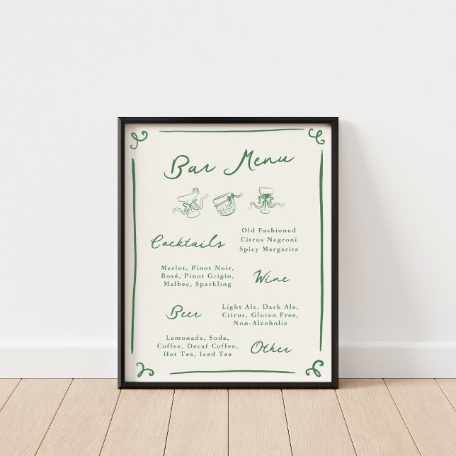 Poster Menu de Barra Verde Desenhado à Mão com Capricho (Criador carregado)
