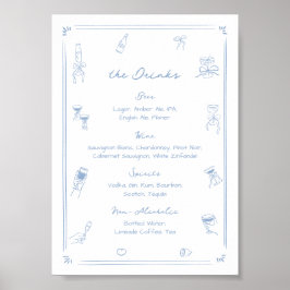 Poster Menu de Bebida Branca e Bar Azul Desenhada à Mão