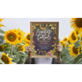 Poster Menu de Bebida Cocktail de Assinatura do Casamento