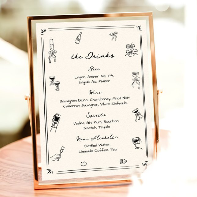 Poster Menu de Bebida de Bar de Casamento Simples (Criador carregado)