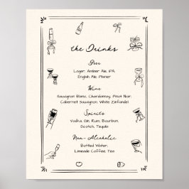 Poster Menu de Bebida de Bar de Casamento Simples