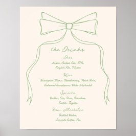 Poster Menu de Bebida do Bar de Casamento Verde Desenhado