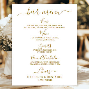 Poster Menu de Bebida Personalizada Dourada do Bar de Cas