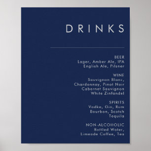 Poster Menu de Bebidas de Casamento Azul Silver Marinho M