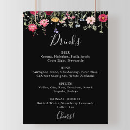 Poster Menu de Bebidas de Casamento de Flores Selvagem de