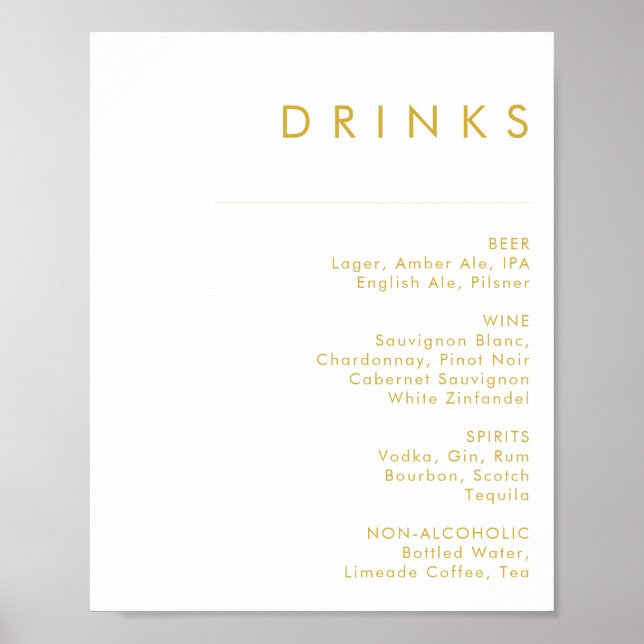 Poster Menu de Bebidas de Casamento de Fontes Douradas Mo (Frente)