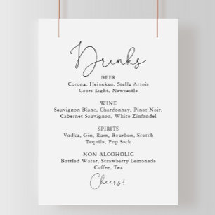 Poster Menu de Bebidas de Casamento Sinal de Caligrafia S