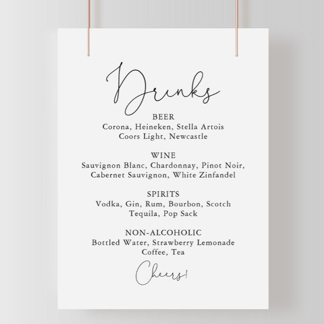 Poster Menu de Bebidas de Casamento Sinal de Caligrafia S (Criador carregado)