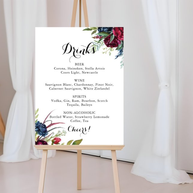Poster Menu de Bebidas Florais de Casamento do Boho do So (Criador carregado)