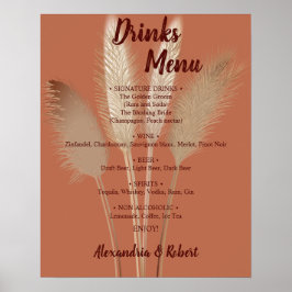 Poster Menu de Bebidas Sinal de Casamento de Noiva Grama 