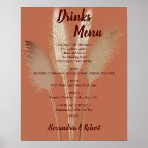 Poster Menu de Bebidas Sinal de Casamento de Noiva Grama