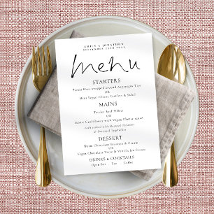 Poster Menu de Casamento Branco Preto de Script Elegante