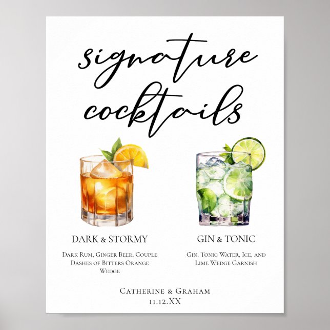 Poster Menu de Casamento da Assinatura Elegante da Noite (Frente)