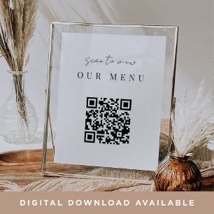 Poster Menu de Casamento de Código QR de Script Mínimo Mo