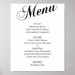 Poster Menu de casamento do guião elegante preto e branco