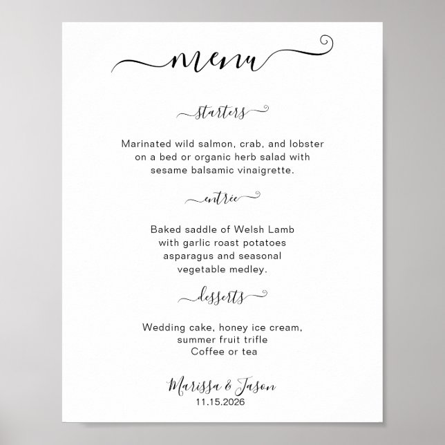Poster Menu de Casamento do Script 3 Elegante (Frente)