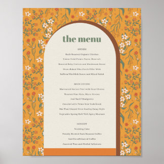 Poster Menu de Casamento Floral do Arco Retroativo Amarel