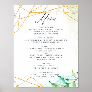 Poster Menu de Casamento Geométrico de Cristal em Aquarel