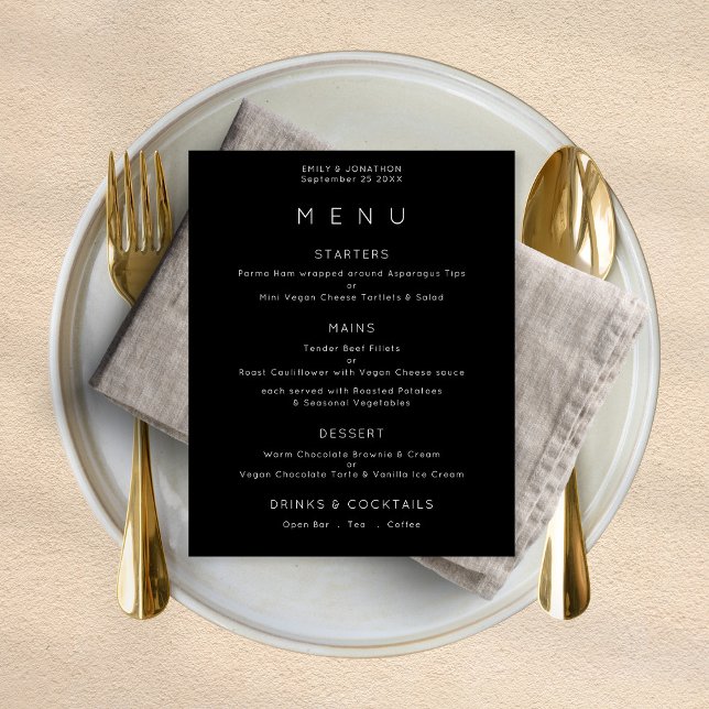 Poster Menu de Casamento Preto Branco de Texto Simples (Criador carregado)