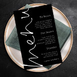 Poster Menu de Casamento Preto Simples com Script na moda<br><div class="desc">Menu Simples de Casamento Preto na moda Script. Este design preto e branco moderno tem Menu em um script de conjunto elegante rodando no lado esquerdo e o resto do texto está alinhado à direita que você pode personalizar facilmente. A cor do texto e do plano de fundo pode ser...</div>