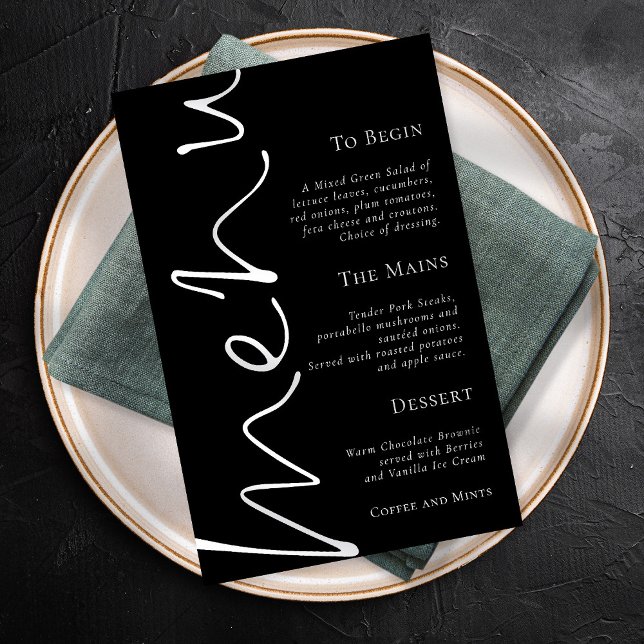 Poster Menu de Casamento Preto Simples com Script na moda (Criador carregado)