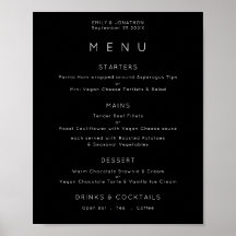 Menu de Casamento Simples Texto Branco Preto