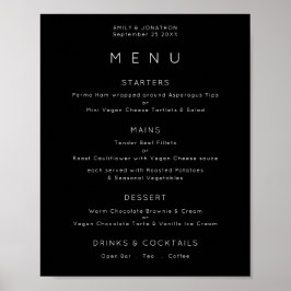 Poster Menu de Casamento Simples Texto Branco Preto