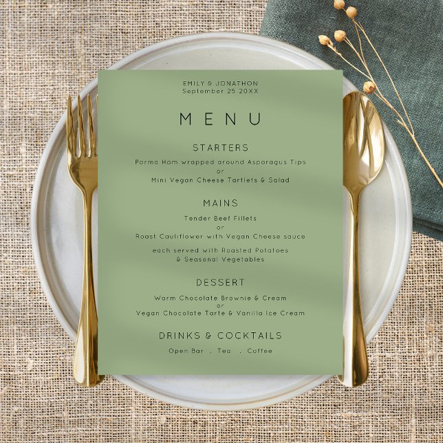 Poster Menu de Casamento Verde da Sage de Texto Simples (Criador carregado)