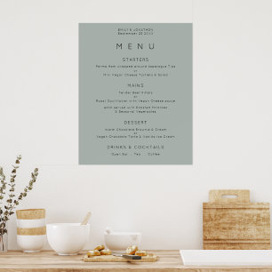 Poster Menu de Casamento Verde Simples Silvery Sage