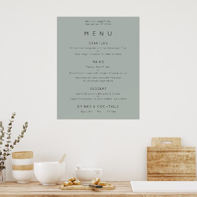 Poster Menu de Casamento Verde Simples Silvery Sage (Cozinha)