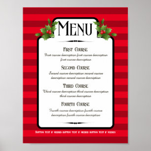 Poster Menu de catering de Natal da festa de janto Holly