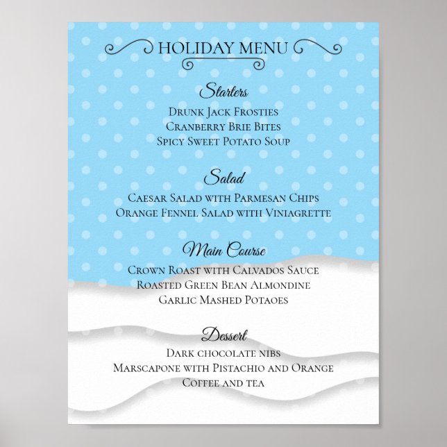 Poster Menu de catering do janto de Natal da neve (Frente)