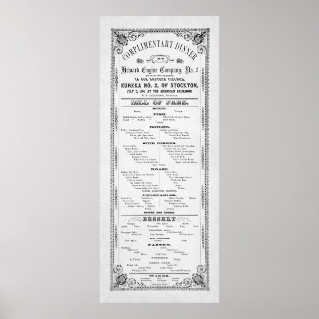 POSTER MENU DE JANTAR PARA BOMBEIROS 1856 (Frente)