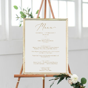 Poster Menu de Janto de Casamento de Caligrafia Dourada D