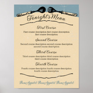 Poster Menu de janto do grupo de restauração do cozinheir