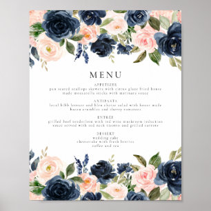 Poster Menu de Janto Floral Romântico e Suave Marinho Blu