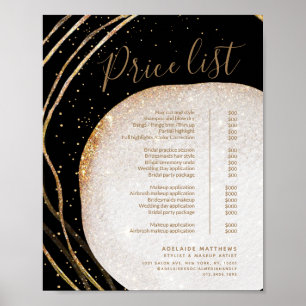 Poster Menu de Lista de Preços de Salão Dourado Glitter P